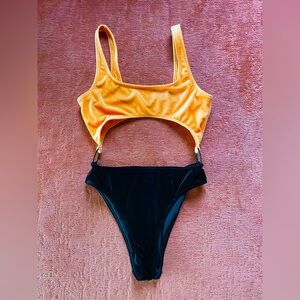Kendall & Kylie Orange and Black Velvet Cutout Swimsuit
